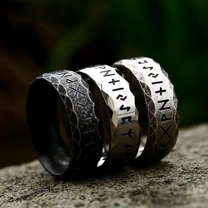 Bague Rune Viking Vintage en acier inoxydable