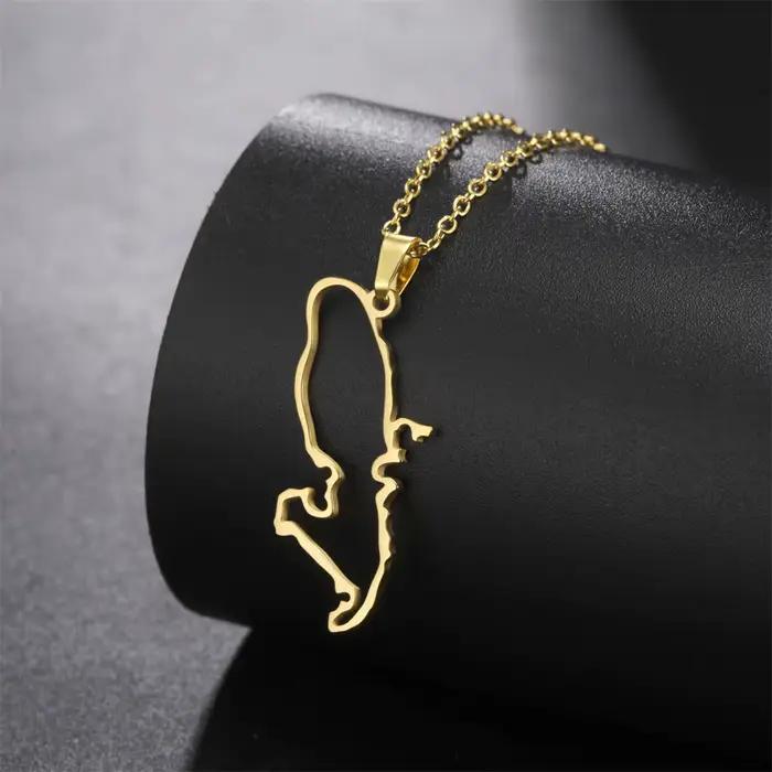 Collier pendentif carte de l'île de la Martinique EUEAVAN France en acier inoxydable, collier ras du cou ajouré tendance pour femmes et hommes, bijou de fête, cadeau