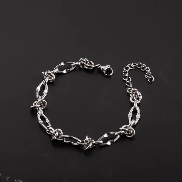 Bracelet en acier titane pour hommes et femmes, maillon de chaîne irrégulier avec détail de nœud, chaîne d'extension réglable, bijoux quotidiens tendance