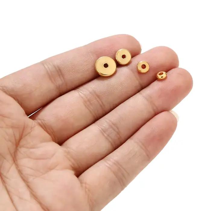 Perles d'espacement rondes et plates en acier inoxydable, 20 pièces, 4mm 6mm 8mm 10mm, perles amples pour la fabrication de bijoux, fournitures de travaux manuels, trou 2mm