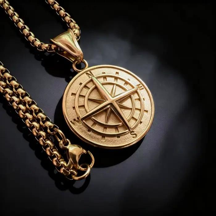 HNSP – collier avec pendentif boussole Vintage en acier inoxydable 316L pour hommes, accessoires de bijoux Viking
