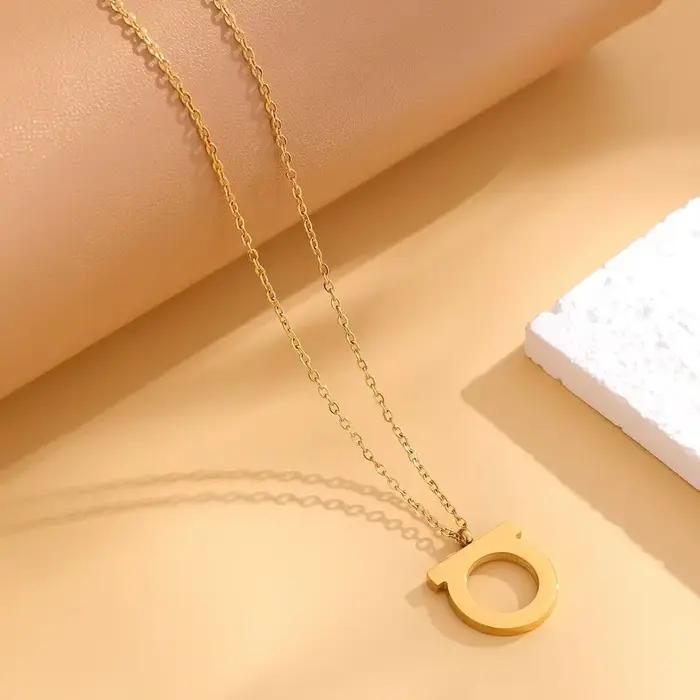 Ensemble de boucles d'oreilles et collier minimaliste en forme de D en acier titane, chaîne de clavicule plaquée pour femmes, Style tendance personnalisé