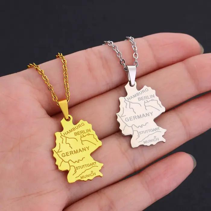 Collier pendentif carte allemande Deutschland ethnique en acier inoxydable, bijoux cadeau pour femmes et hommes