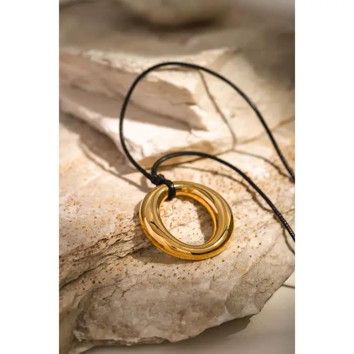 Amaiyllis-Collier de ULd'avertissement creux rond minimaliste en or 18 carats, pendentif à la mode, bande Möbius, bijoux de couple