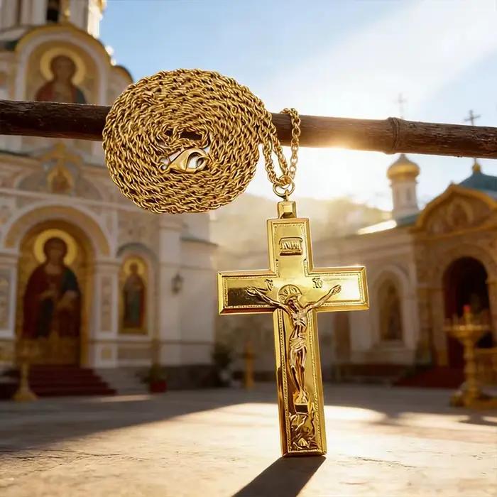 Collier pendentif croix de Jésus plaqué or design crucifix INRI bijou chrétien pour homme femme occasions religieuses et personnelles