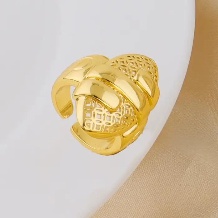 Bracelets et bagues arabes couleur or de Dubaï, plaqués or 18 carats, bijoux au design unique et tendance pour femmes, cadeau de mariage