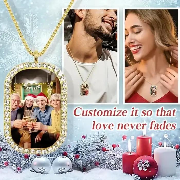Collier personnalisé avec photo - Cadeau commémoratif personnalisé avec strass étincelants, unique