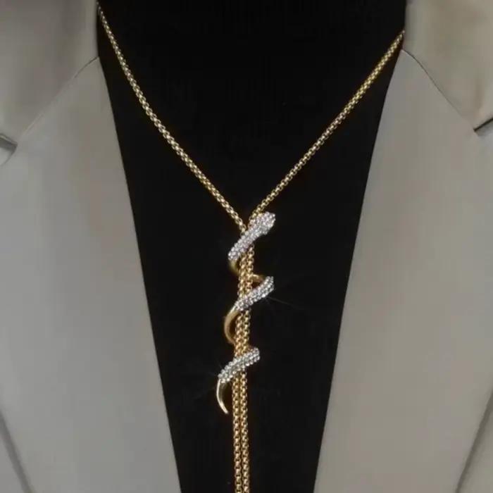 Mode femmes Collier Femme cristal Long Collier déclaration strass serpent pull chaîne colliers pendentifs pour Bijoux Bijoux