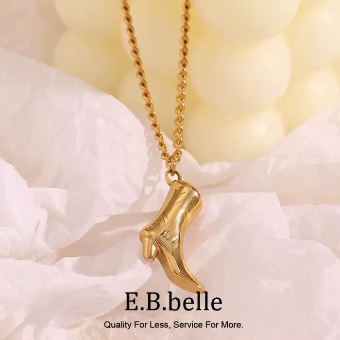 E.B.belle-Collier pendentif bottes de cowboy, étanche, SION L, bijoux en acier inoxydable, décoration plaquée or 18 carats