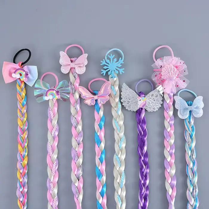 Perruque arc-en-ciel pour petites filles, tresses longues, accessoires de cheveux pour enfants, bandeau de cheveux, coiffure de sirène, accessoires de cosplay pour filles, Elsa