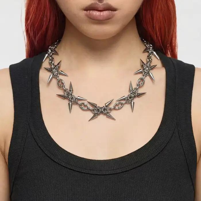 Collier Punk Grunge Rock Squelette en Acier Inoxydable Chaîne de Maillons Accessoire Cadeau Occasions Spéciales