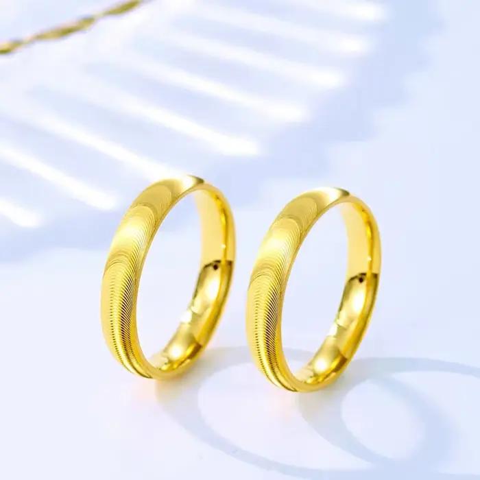 Bagues en or 24 carats brillantes simples et élégantes pour hommes et femmes, bague de couple de luxe pour amoureux, cadeaux de fiançailles de mariage, ne se décolore pas
