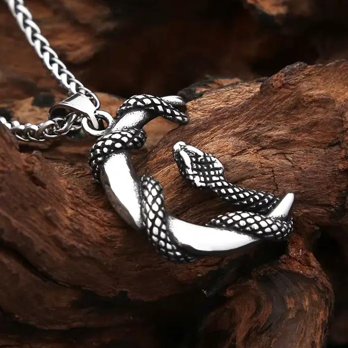Collier Vintage avec pendentif la lune et serpent pour hommes et femmes, en acier inoxydable, Punk, créatif, mode, bijoux animaux, livraison directe, nouvelle collection