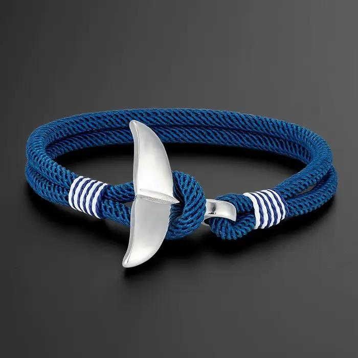 Bracelet Ancre Style Marine Fait Main en Corde avec Enroulement Queue de Baleine, Fermoir Sportif, Bijou Marin pour Hommes et Femmes, Cadeau