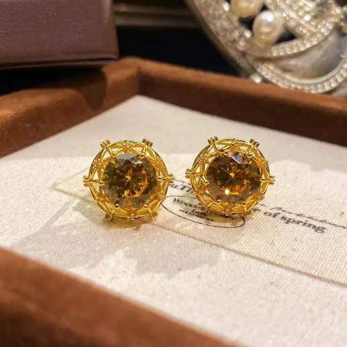 Ensemble de bijoux en argent sterling 925, luxe léger, serti de citrine 10 carats, bague, pendentif et boucles d'oreilles, diamants colorés