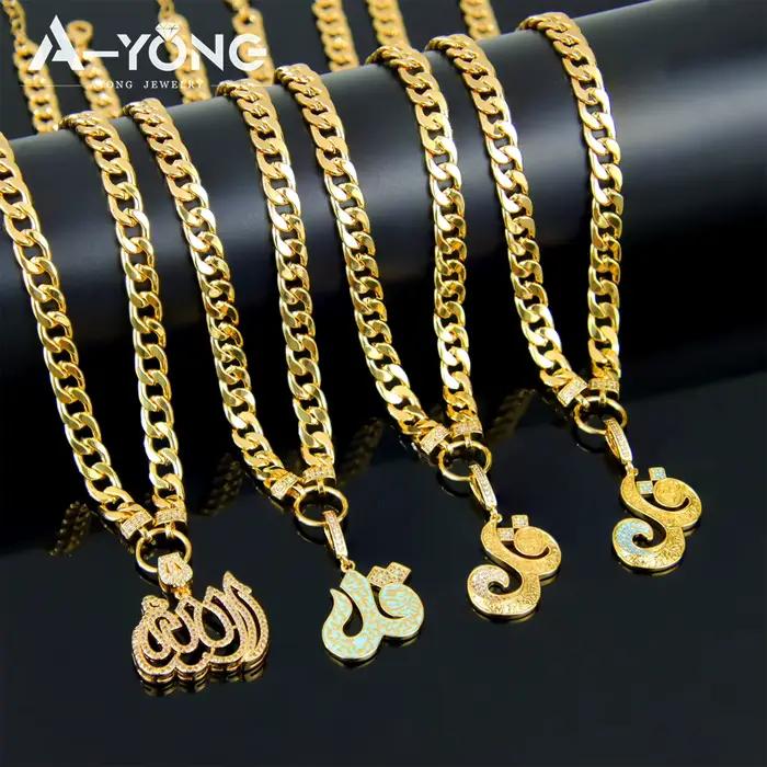 Collier à breloques mode musulmane arabe plaqué or 21 carats, chaînes à pendentif en zircone, mode dubaï, Oman pour femmes, bijoux cadeaux de fête