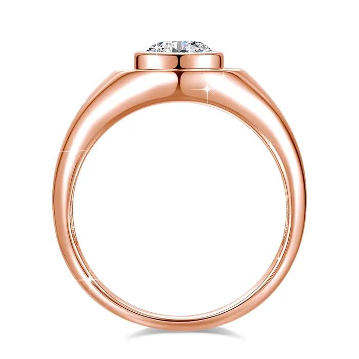 Bague classique en argent 925 pour homme et femme, hypoallergénique, plaquée or 18 carats, avec diamant moissanite solitaire rond 1 carat, certifié GRA