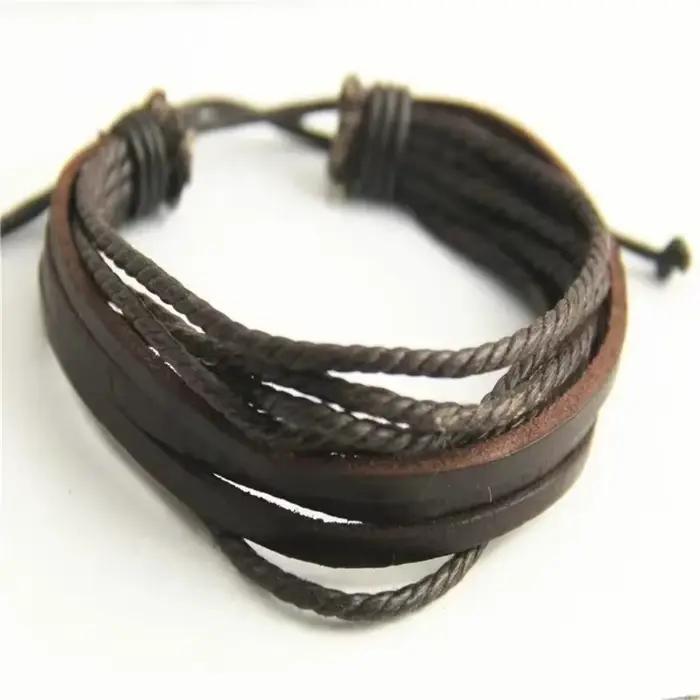 Bracelet en cuir tressé à la main, style décontracté, multi-couches, à lacets, pour homme
