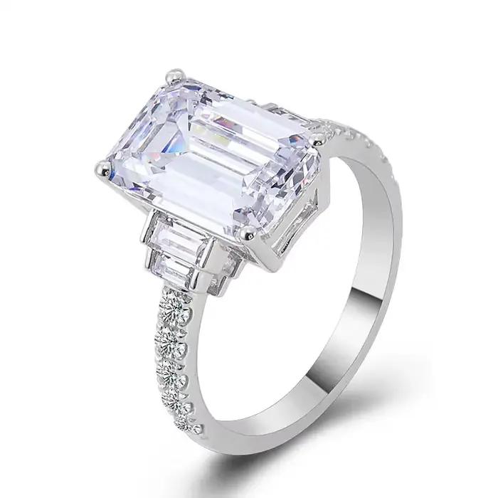Huretailers-Alliances de mariage de luxe pour femmes, bague de proposition d'éternité, document argenté magnifique, brillant, contre-indiqué, accessoires en cone, mode féminine