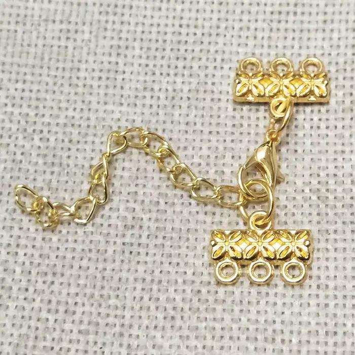 Connecteur de collier lariat multicouche couleur or, bails de perles, brins d'espacement, fermoirs à homard, chaînes d'extension, boucle, bijoux à bascule