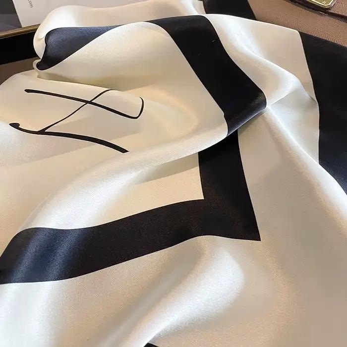 InjSquare-Foulard imprimé pour femme, châle Hijab, bandana, col rond, 2024 vrais cheveux, main, design, marque de luxe, 100%