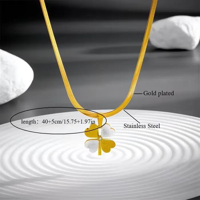 Collier pendentif trèfle à quatre feuilles porte-bonheur, perle nacre, bijoux en acier inoxydable bicolore, chaîne serpent plate élégante