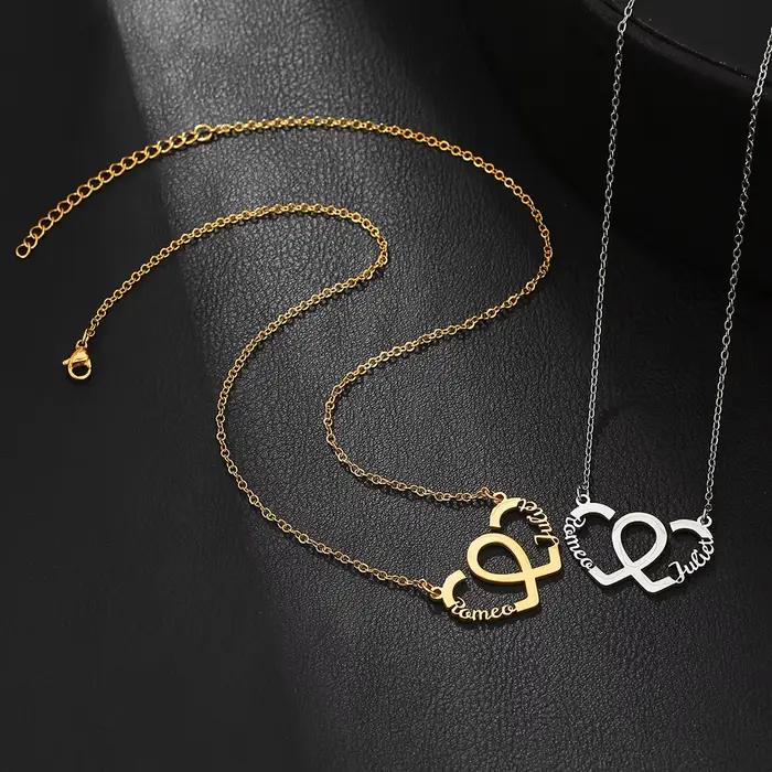 Collier personnalisé avec ruban à double nom, pendentif personnalisé avec deux noms, acier inoxydable doré, cadeau pour elle