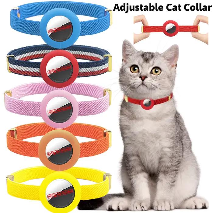 Collier de chat détachable mignon, traceur GPS élastique, collier de chaton avec porte-étiquette d'air, étui réglable de 5 à 12 pouces, colliers pour animaux de compagnie pour chats