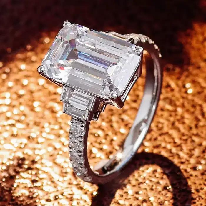 Huretailers-Alliances de mariage de luxe pour femmes, bague de proposition d'éternité, document argenté magnifique, brillant, contre-indiqué, accessoires en cone, mode féminine