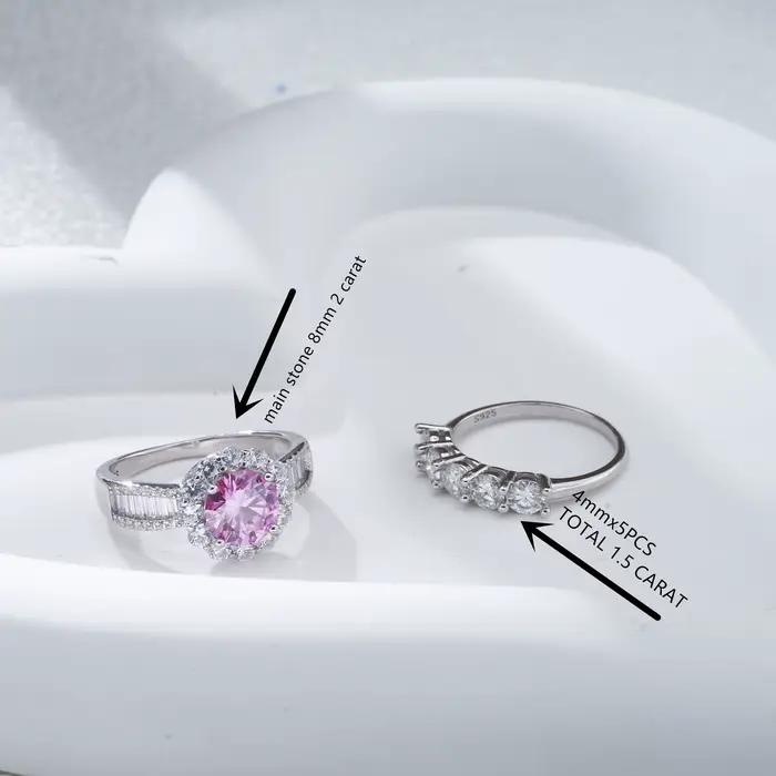 Bague moissanite rose carat 2 carats 8mm pour charme dame anniversaire commémoration magnifiques bijoux cadeaux 100% argent Sterling 925