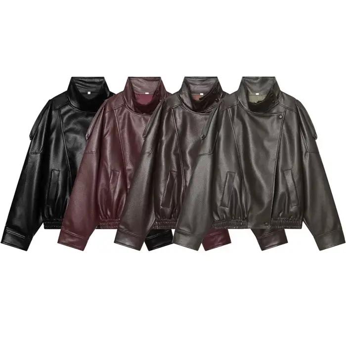 Veste femme 2025 nouvelle mode automne noir à manches longues galets Faux cuir veste moto Style personnalité dames veste