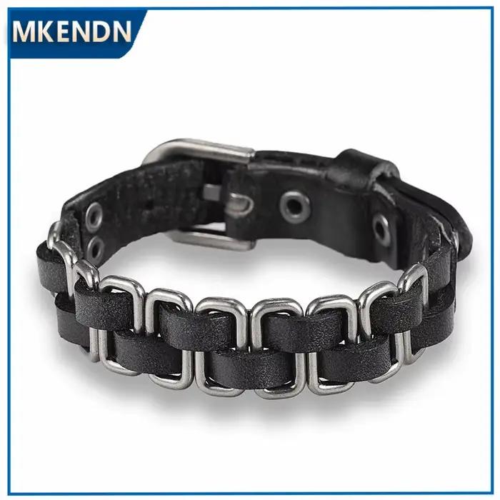 MKENDN – Bracelet en cuir tressé tricoté à la main pour hommes