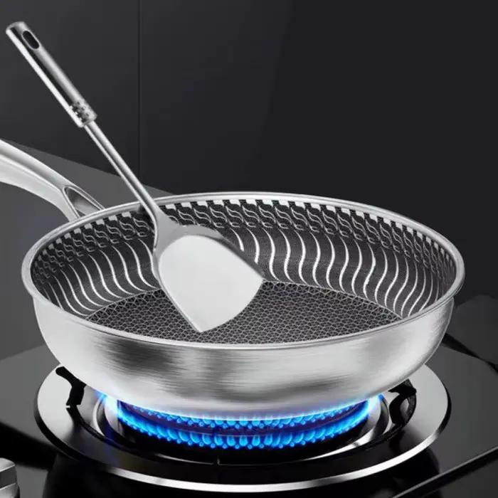 Poêle à frire Leic-Ply en acier inoxydable, poêle à wok, double face, accent d'abeille, adaptée à tous les réchauds, corps entier, 316