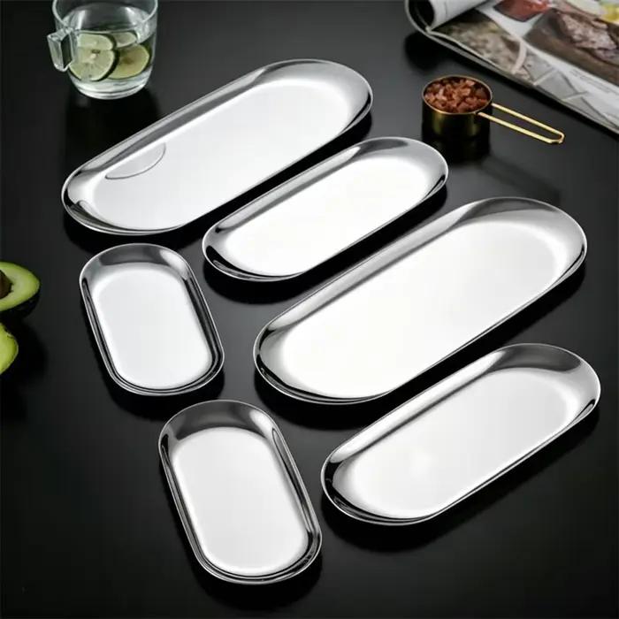 Plateau en acier inoxydable, porte-serviettes, plateau ovale, rangement pour bijoux de salle à manger, petit plateau plat plaqué or, plateau de rangement vintage
