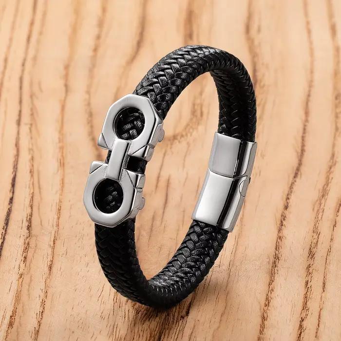 Bracelet en acier inoxydable Hip-Hop pour homme, ULen cuir vintage, bracelets tressés, cadeau de haute qualité, mode européenne et américaine