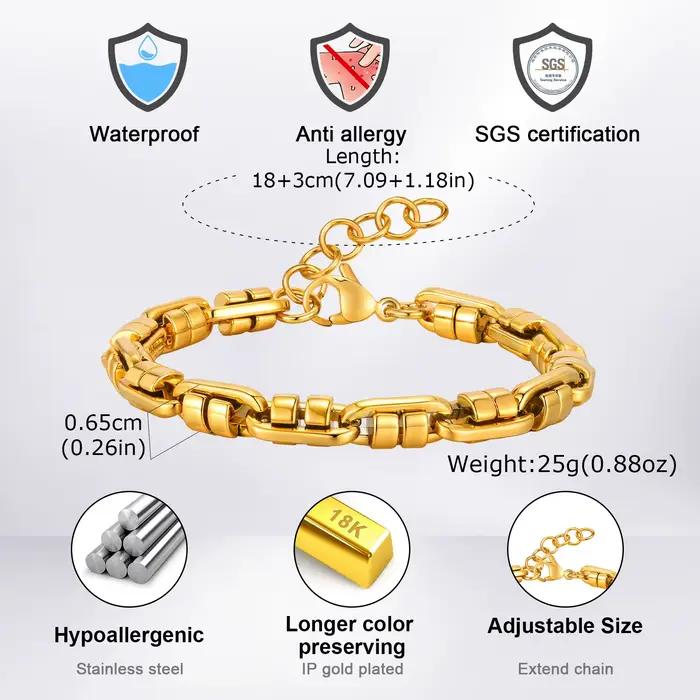 Bracelets de chaîne faits à la main de couleur or pour hommes, bracelet de chaîne en acier inoxydable imperméable, cadeau de bijoux Simple et décontracté