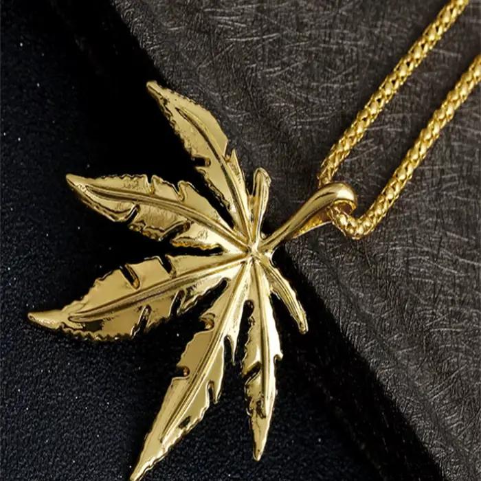Colliers Hip Hop tendance en feuille de chanvre, chaînes à motif herbe, bijoux Hip Hop pour hommes et femmes, accessoires de streetwear quotidiens