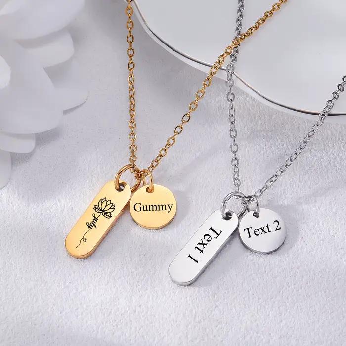 Collier personnalisé en acier inoxydable, pendentif rond rectangulaire avec nom et Date, pour amis et famille, bijoux personnalisés, cadeaux