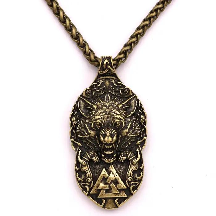 Collier pour homme avec symboles Triskelion, Valknut, tête de loup, amulette Viking Odin, talisman de protection, bijoux.