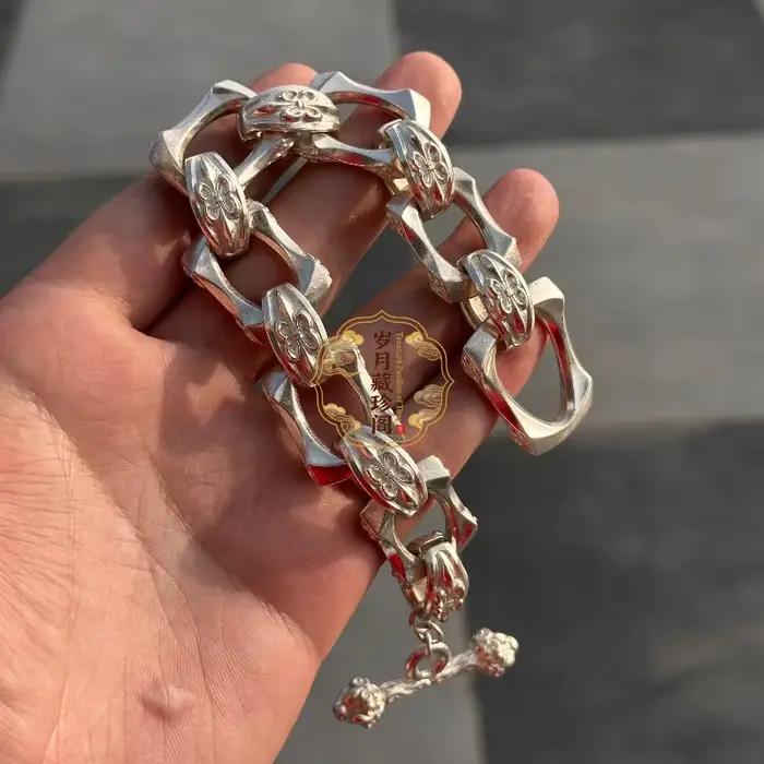 Bracelet vintage tibétain en argent sculpté à la main, style européen et américain, bijou tendance, cadeau idéal pour femmes et hommes