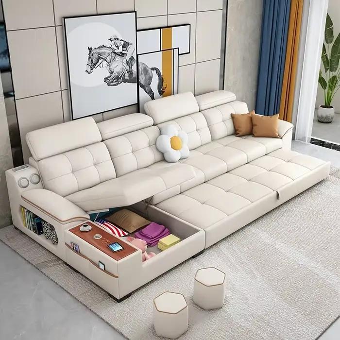 Canapé de luxe en cuir pour Couple, rangement familial, canapé de détente, inclinable et pliable, accessoires pour la maison