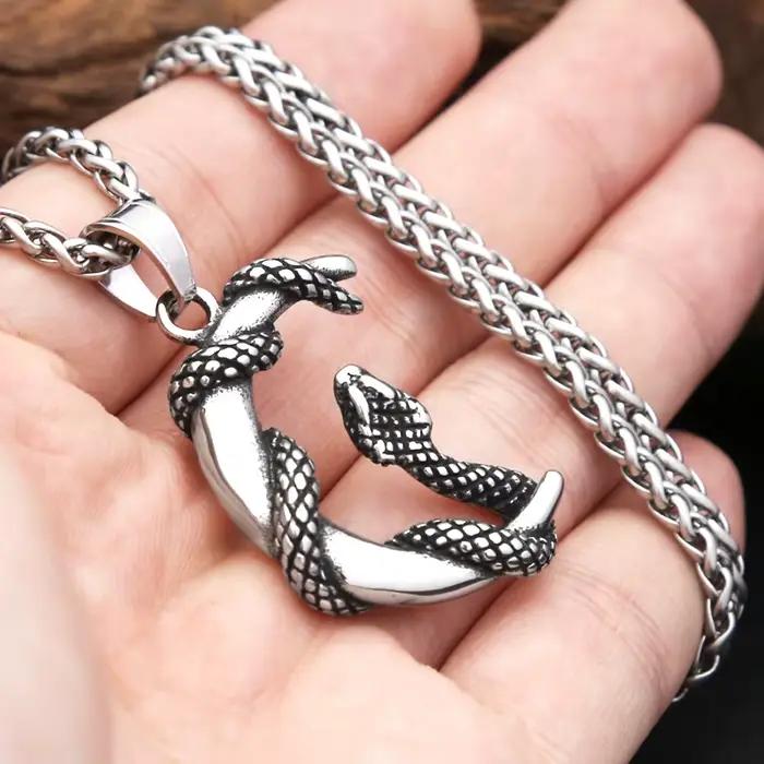 Collier Vintage avec pendentif la lune et serpent pour hommes et femmes, en acier inoxydable, Punk, créatif, mode, bijoux animaux, livraison directe, nouvelle collection