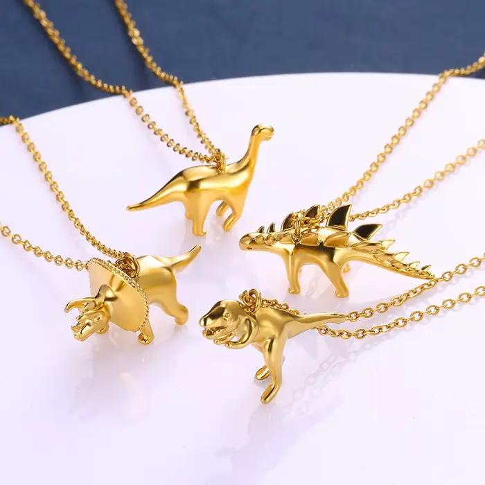 Collier pendentif dinosaure pour femmes et hommes, nouvelle mode, créatif, mignon, chaîne de clavicule, bijoux personnalisés couleur or, cadeaux