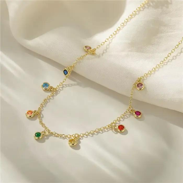 Aide 925 argent Sterling français élégant rond fin polyvalent couleurs Zirconium femmes collier exquis tour de cou chaînes bijoux