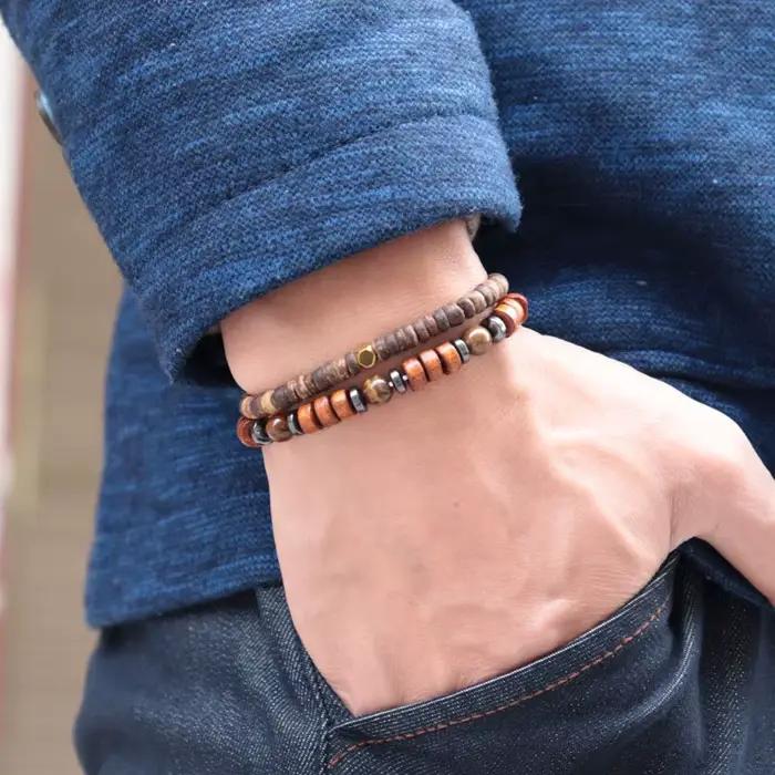 Bracelet en Bois 100% Naturel pour Homme, Minimaliste, Bouddha Perlé, Alpinisme, Méditation, Yoga, Cadeau pour Lui