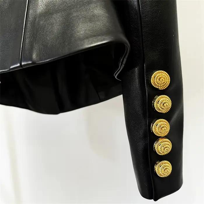 Veste en cuir femme nouveau automne 2025 simple boutonnage coupe ajustée col rond haut à manches longues en cuir artificiel PU manteau femme