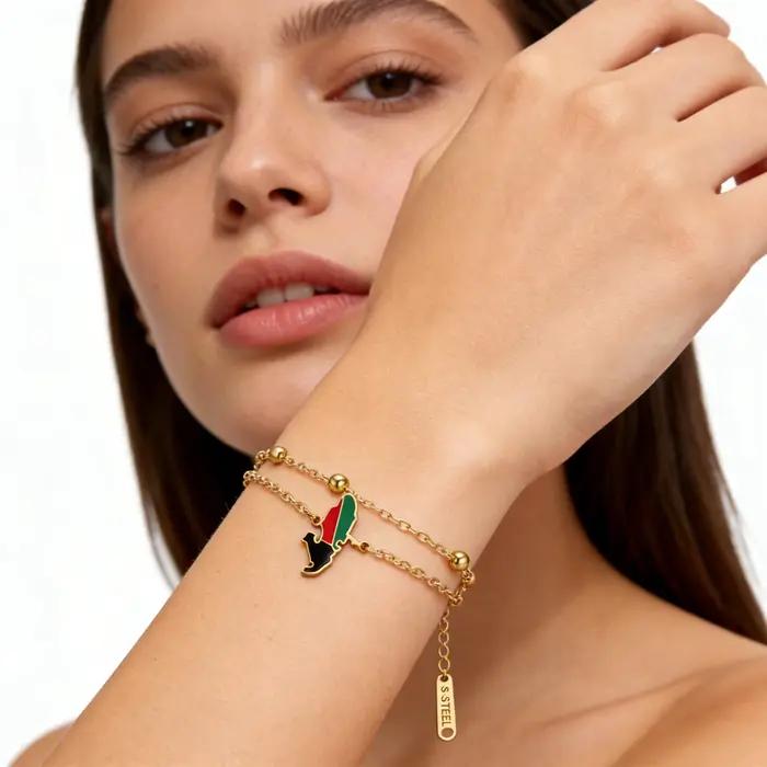 France Martinique carte goutte d'huile drapeau Bracelet pour femmes en acier inoxydable Martinique Double perles chaîne Bracelet bijoux cadeau