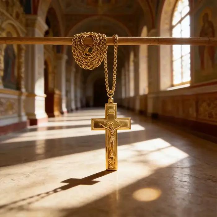 Collier pendentif croix de Jésus plaqué or design crucifix INRI bijou chrétien pour homme femme occasions religieuses et personnelles