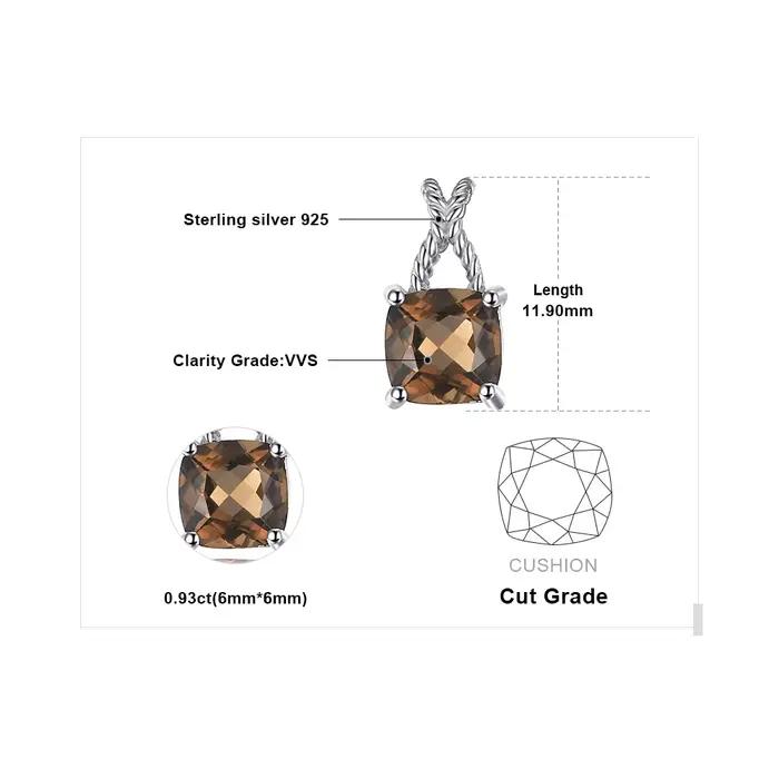 JewelryPalace – collier à pendentif carré en Quartz fumé naturel, en argent Sterling 925, sans chaîne, plaqué or jaune et Rose