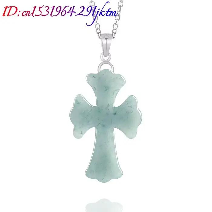 Collier pendentif croix en jadéite du Myanmar, véritable jade, bijoux en pierres précieuses naturelles, charmes, talismans, amulette sculptée de luxe, cadeaux pour femmes